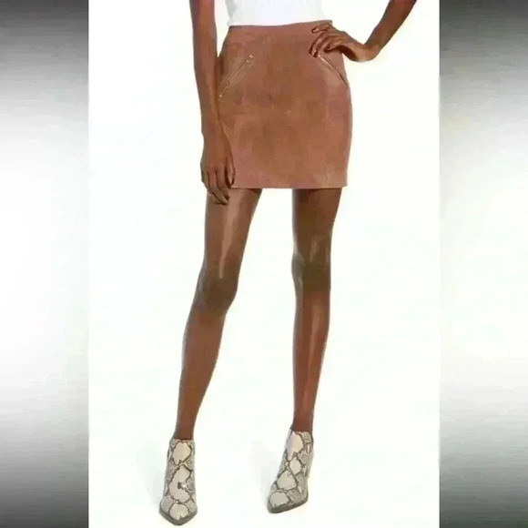 Blank NYC Brown Mini Skirt Womens Size 26 Suede Zip Pocket - Picture 1 of 6